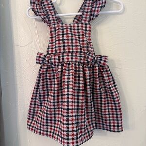 Nannette Red and Black Plaid Kids Dress jumper with bows 12 months